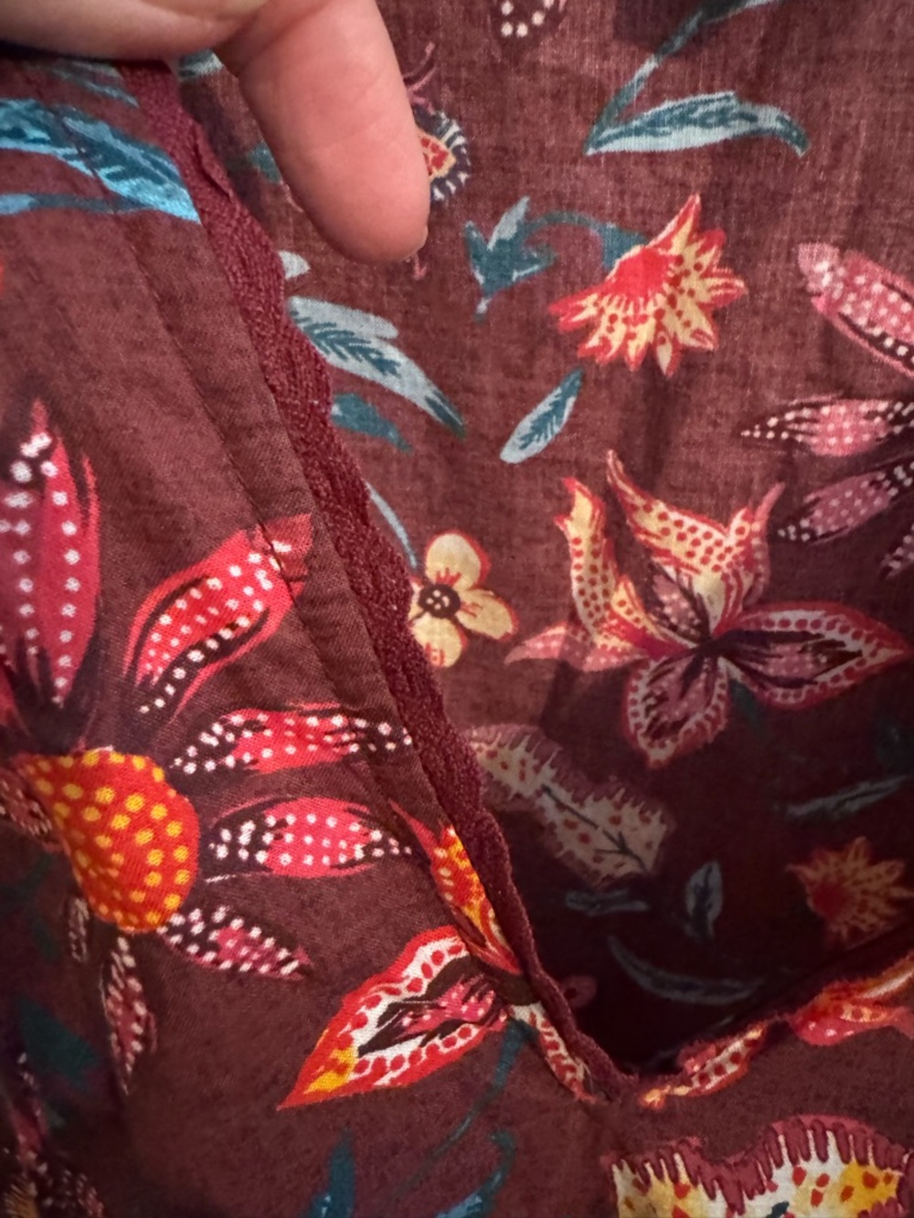 Sundance Eternal Summer dress, XL peasant, v-neck cotton red yellow floral - Picture 8 of 9